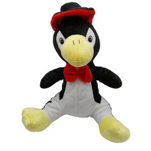 A & A Global Penguin Bird Black White Red Plush 12" Wearing Hat Sewn Eyes